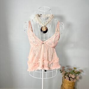 Gorgeous baby pink lace vintage y2k ruffle babydoll slip top
